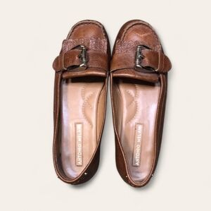 Antonio Melani “Tabbie” Leather Moccasin Style Buckle Loafers in Brown Size 8